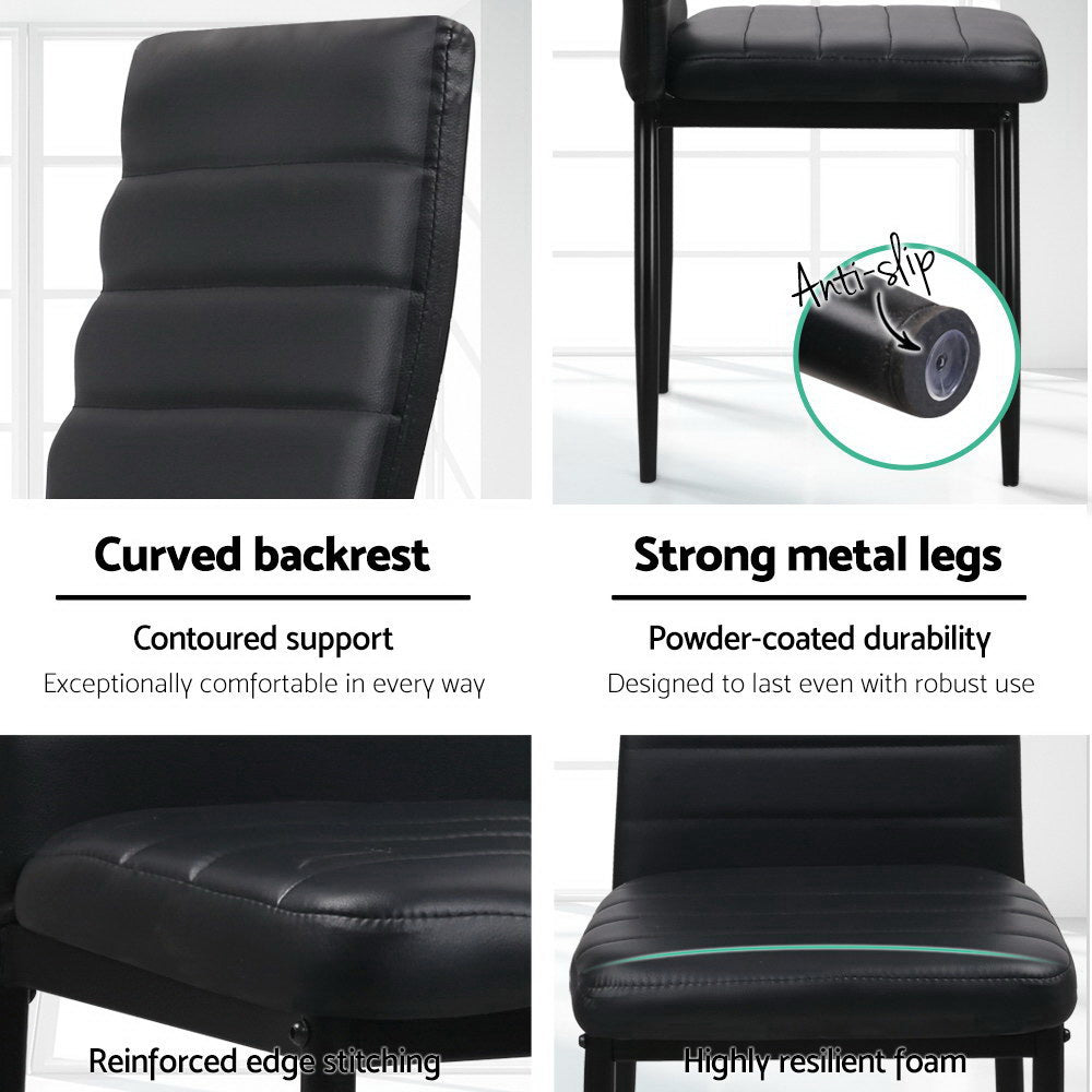 Set of 4 Dining Chairs PVC Leather - Black - Homecoze