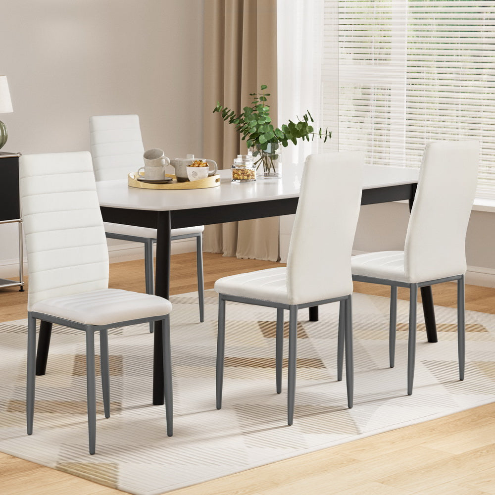 Artiss Dining Chairs Set of 4 Leather Channel Tufted White - Homecoze