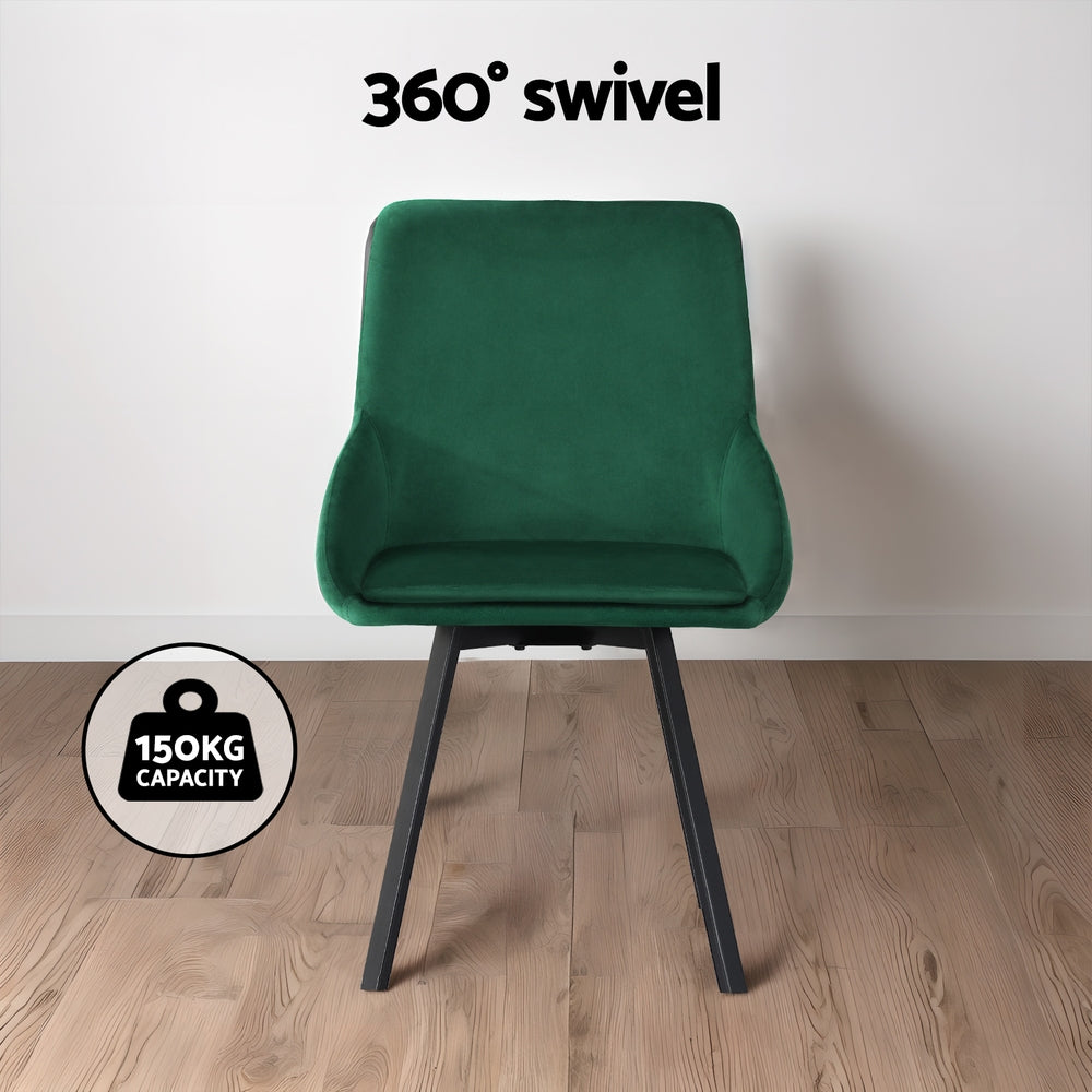 Set of 2 Modern Kitchen Dining Chairs Velvet Upholstered - Green - Homecoze