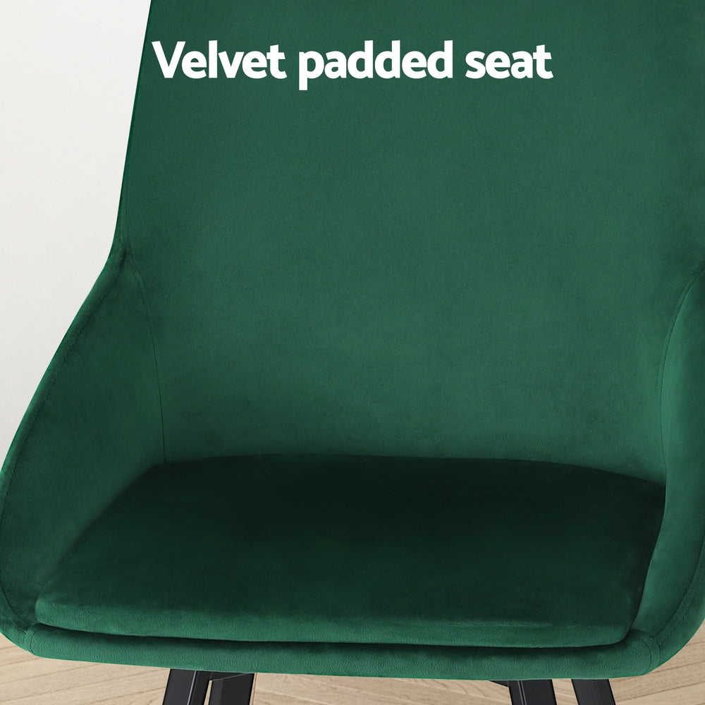 Set of 2 Modern Kitchen Dining Chairs Velvet Upholstered - Green - Homecoze