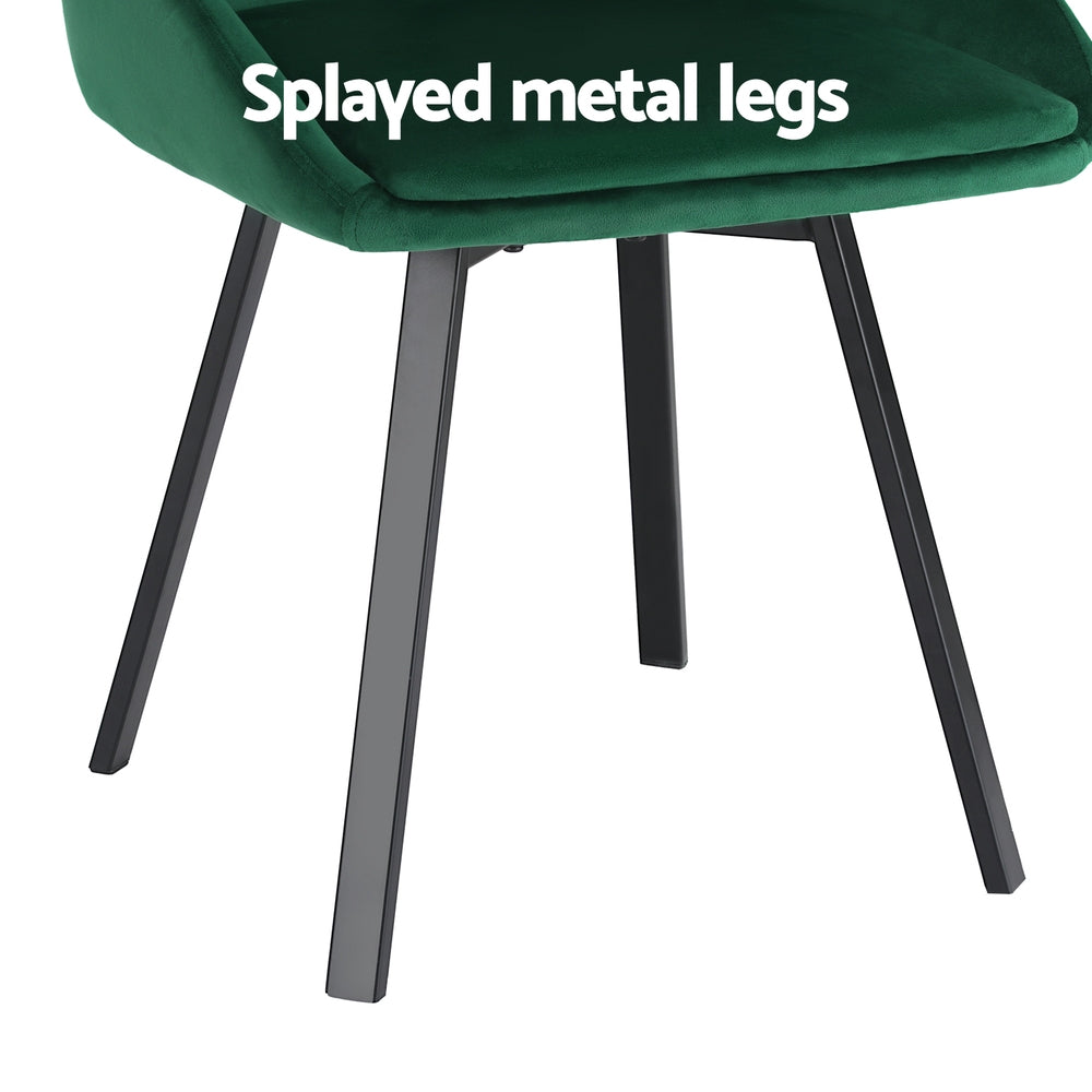 Set of 2 Modern Kitchen Dining Chairs Velvet Upholstered - Green - Homecoze