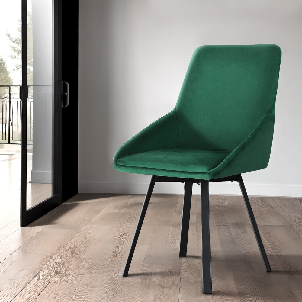 Set of 2 Modern Kitchen Dining Chairs Velvet Upholstered - Green - Homecoze
