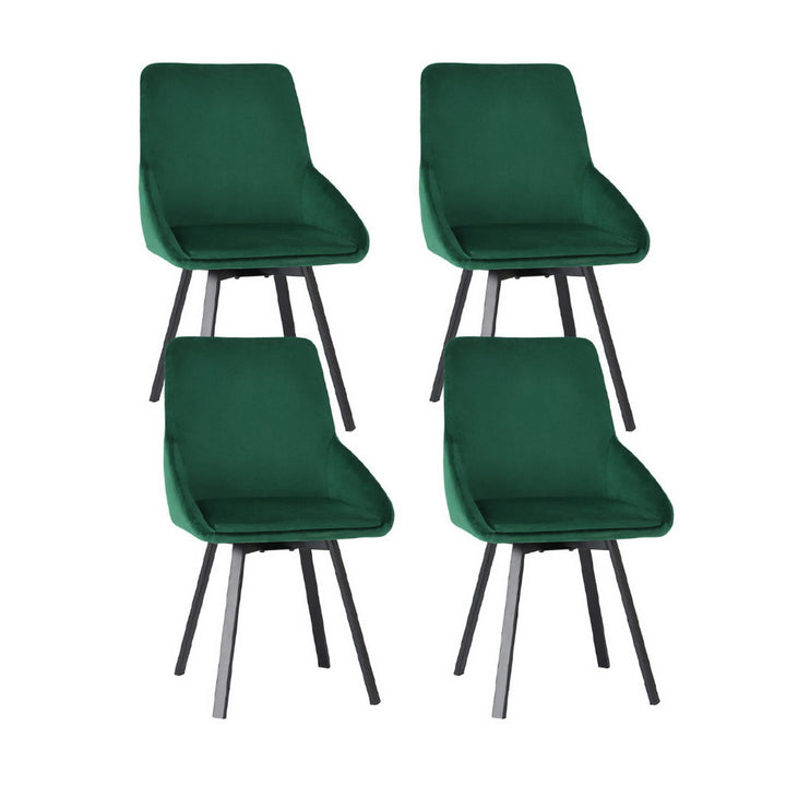 Set of 4 Velvet Swivel Base Dining Chairs - Green - Homecoze
