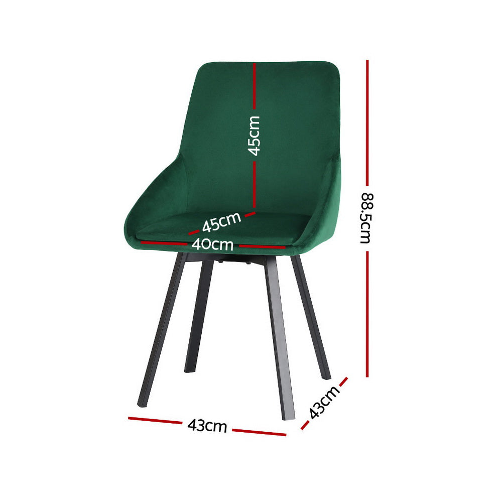 Set of 4 Velvet Swivel Base Dining Chairs - Green - Homecoze