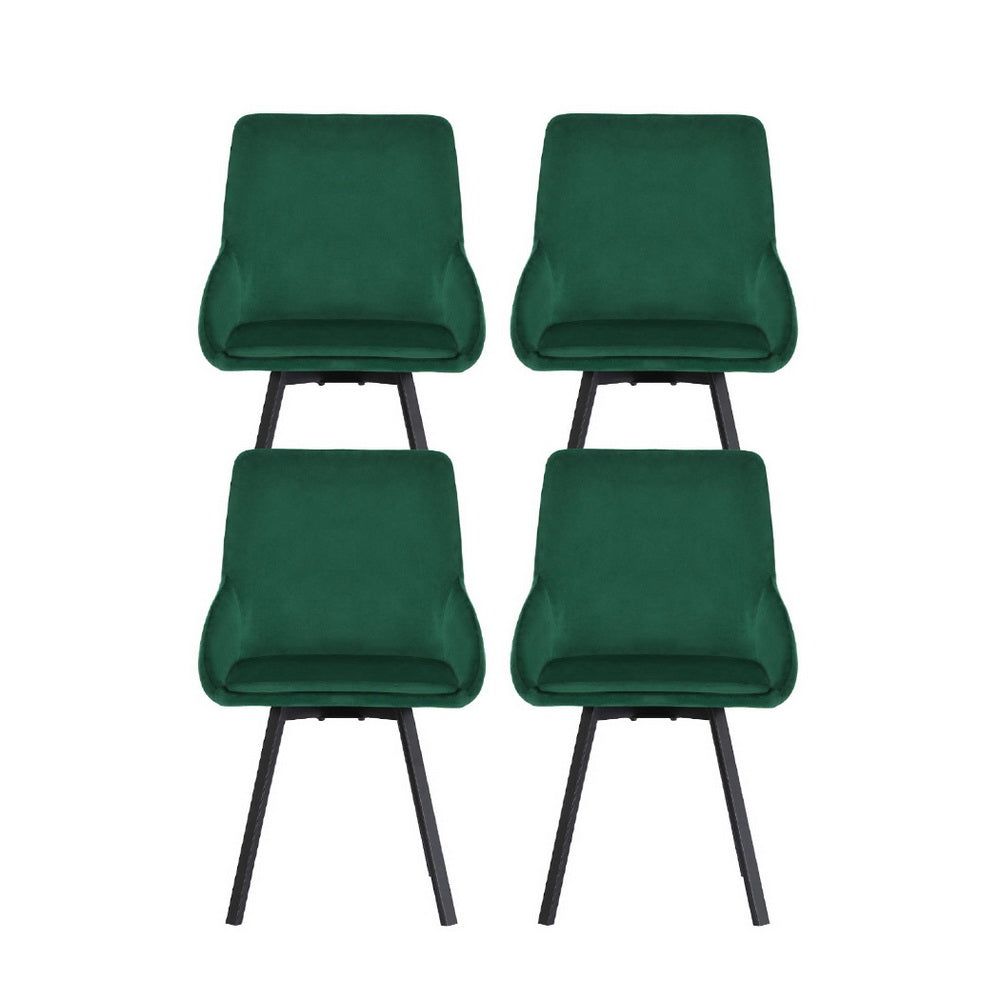 Set of 4 Velvet Swivel Base Dining Chairs - Green - Homecoze