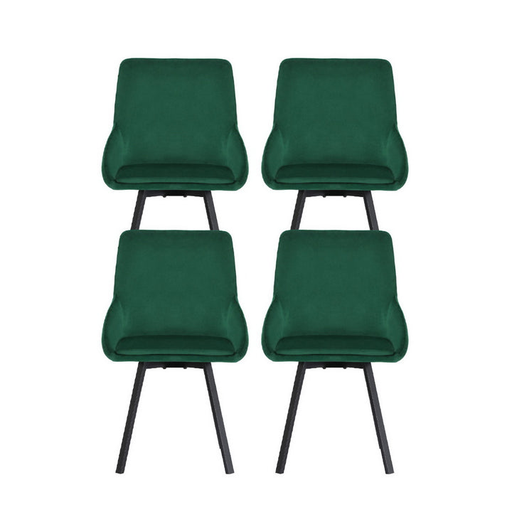 Set of 4 Velvet Swivel Base Dining Chairs - Green - Homecoze