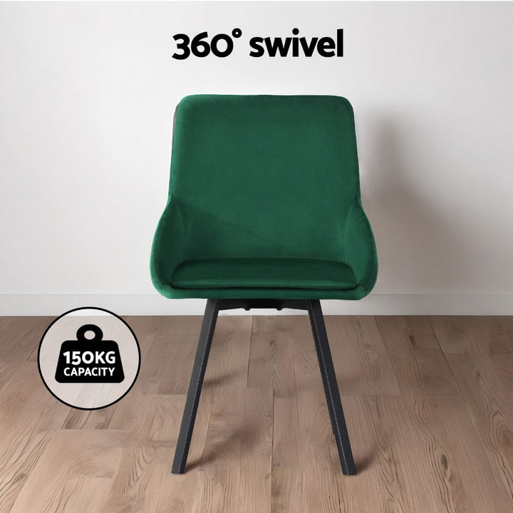 Set of 4 Velvet Swivel Base Dining Chairs - Green - Homecoze