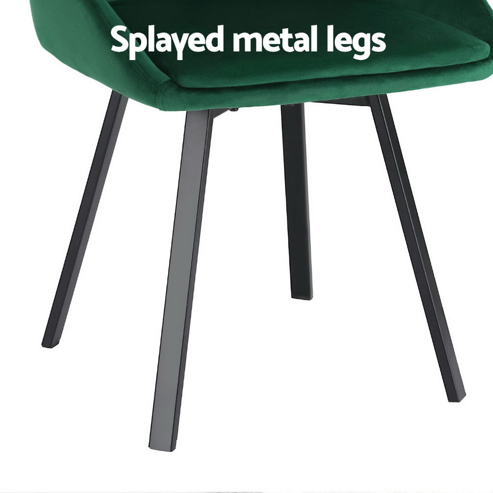 Set of 4 Velvet Swivel Base Dining Chairs - Green - Homecoze