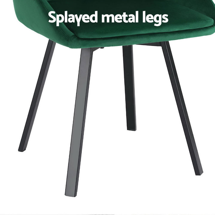 Set of 4 Velvet Swivel Base Dining Chairs - Green - Homecoze