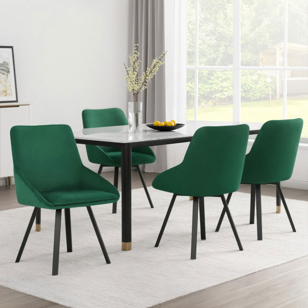 Set of 4 Velvet Swivel Base Dining Chairs - Green - Homecoze