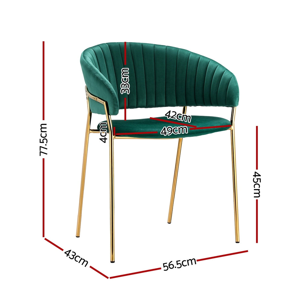 Set of 2 Elegant Dining Chairs Velvet Fabric with Gold Legs - Green - Homecoze