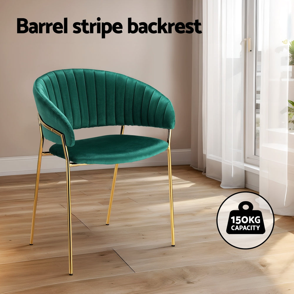 Set of 2 Elegant Dining Chairs Velvet Fabric with Gold Legs - Green - Homecoze