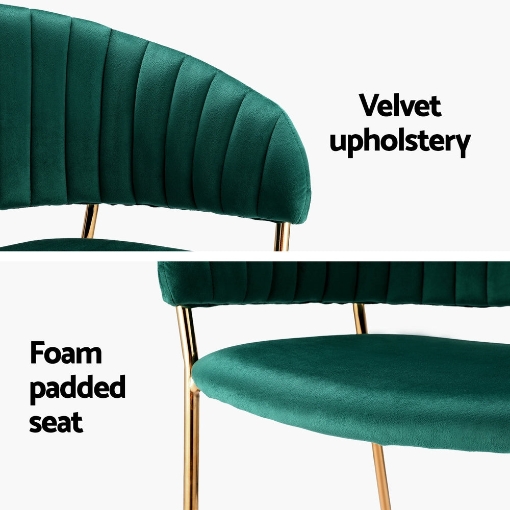 Set of 2 Elegant Dining Chairs Velvet Fabric with Gold Legs - Green - Homecoze