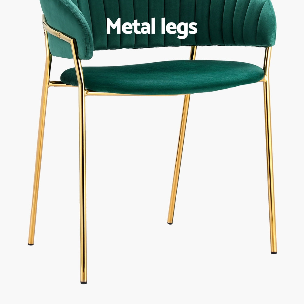 Set of 2 Elegant Dining Chairs Velvet Fabric with Gold Legs - Green - Homecoze