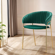 Set of 2 Elegant Dining Chairs Velvet Fabric with Gold Legs - Green - Homecoze