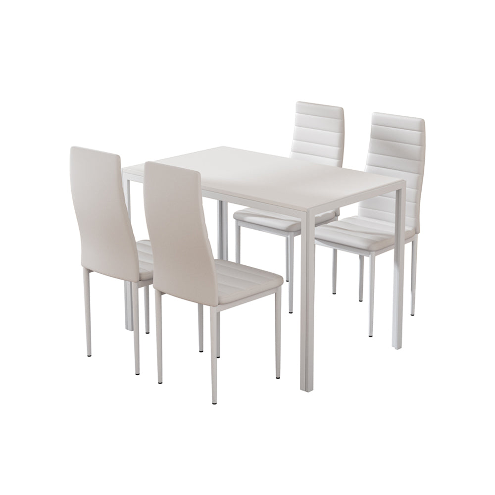 4 Seat Compact Modern Dining Table and Chair Set - White