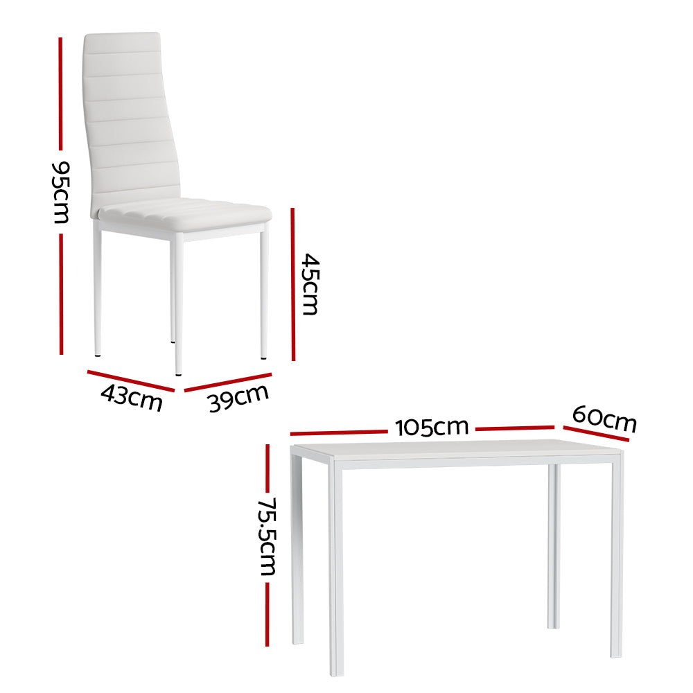 4 Seat Compact Modern Dining Table and Chair Set - White