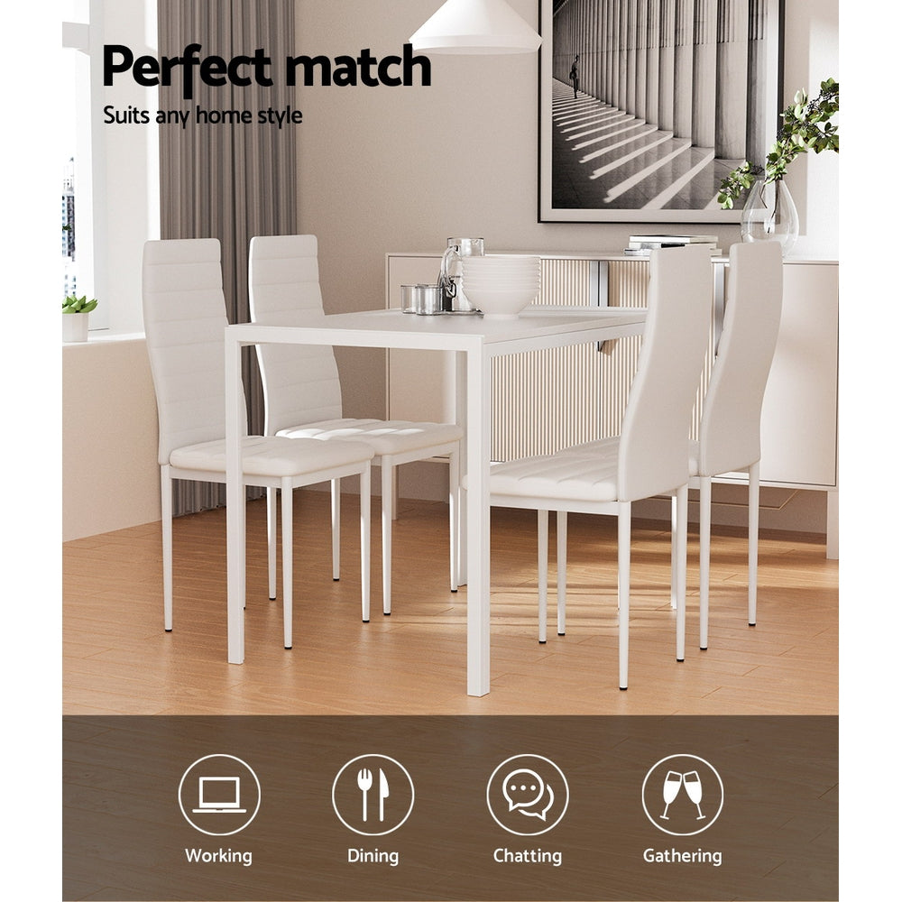 4 Seat Compact Modern Dining Table and Chair Set - White - Homecoze
