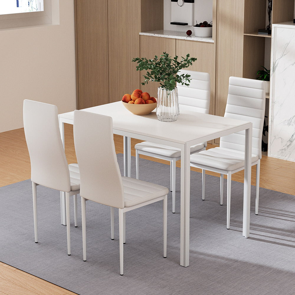 4 Seat Compact Modern Dining Table and Chair Set - White