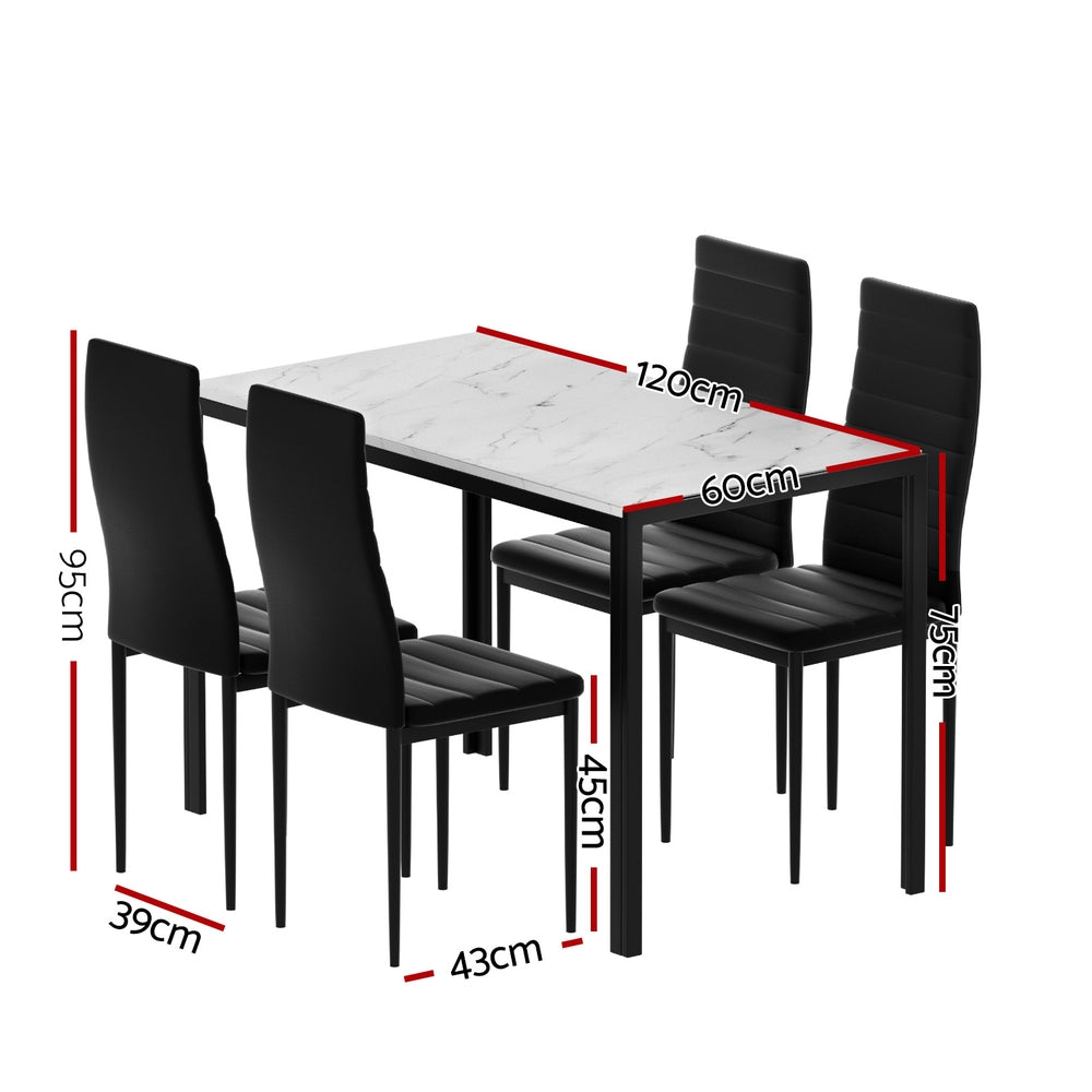 1 Artiss Dining Table and 4 Chairs Set Marble Effect - Homecoze