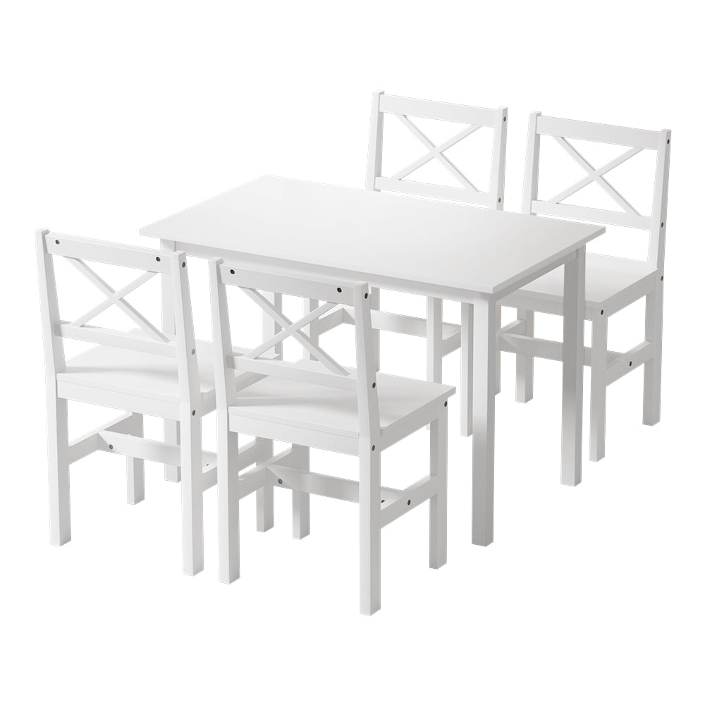4 Seater Compact Classic Wooden Dining Table and Chair Set - White - Homecoze