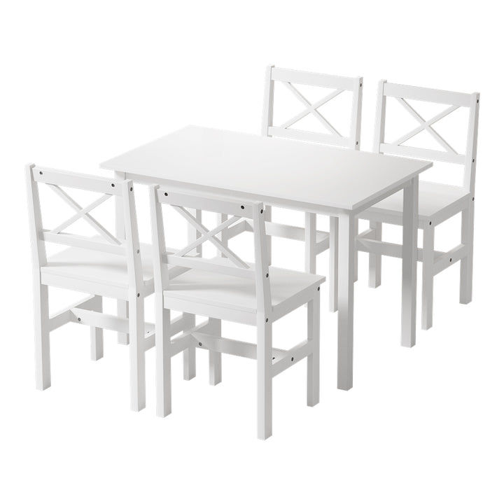 4 Seater Compact Classic Wooden Dining Table and Chair Set - White - Homecoze