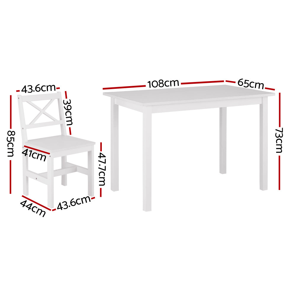 4 Seater Compact Classic Wooden Dining Table and Chair Set - White - Homecoze