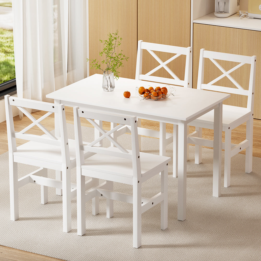 4 Seater Compact Classic Wooden Dining Table and Chair Set - White - Homecoze