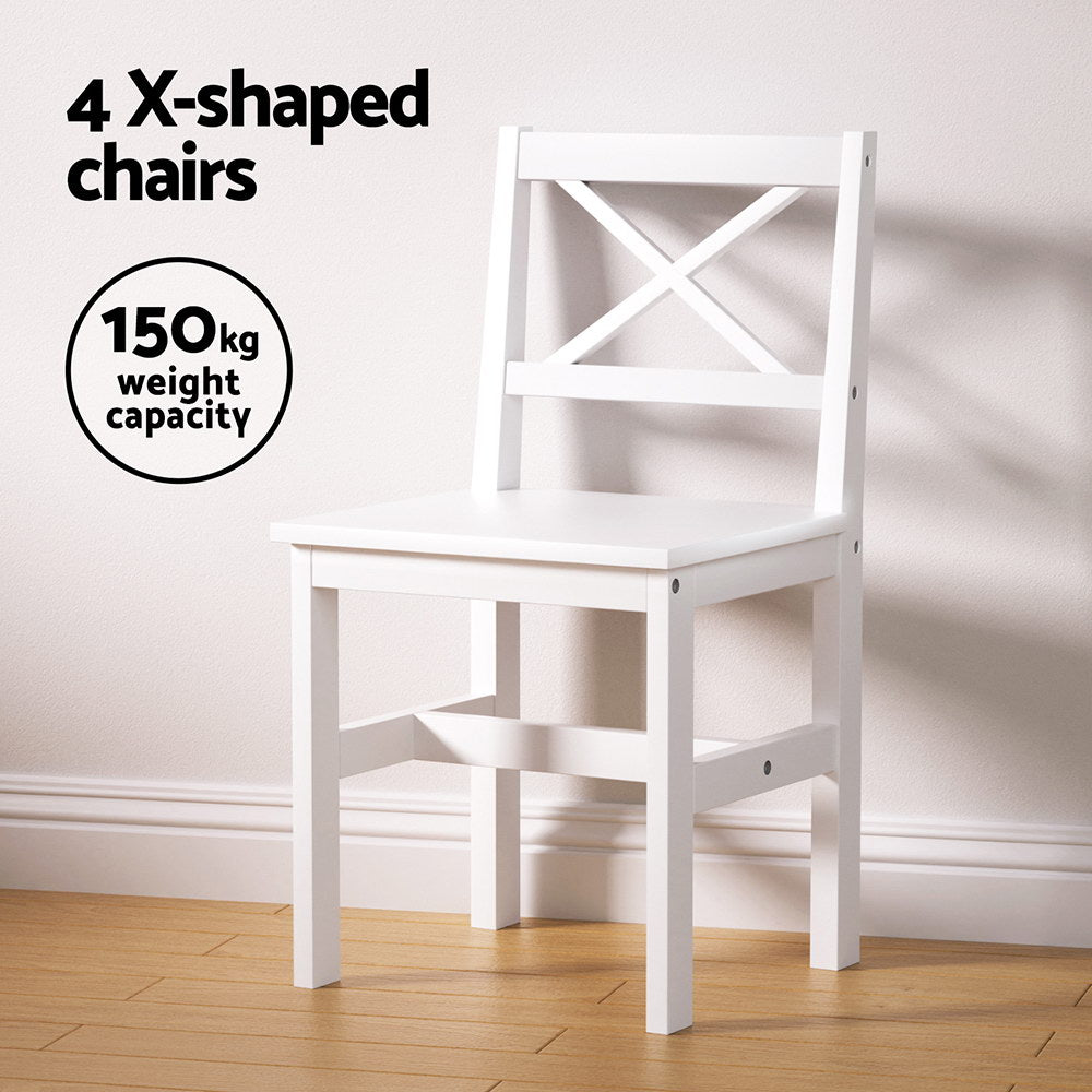 4 Seater Compact Classic Wooden Dining Table and Chair Set - White - Homecoze