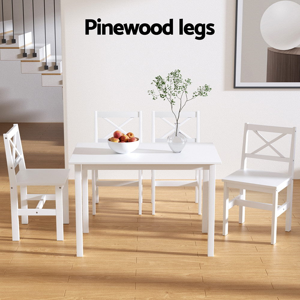 4 Seater Compact Classic Wooden Dining Table and Chair Set - White - Homecoze