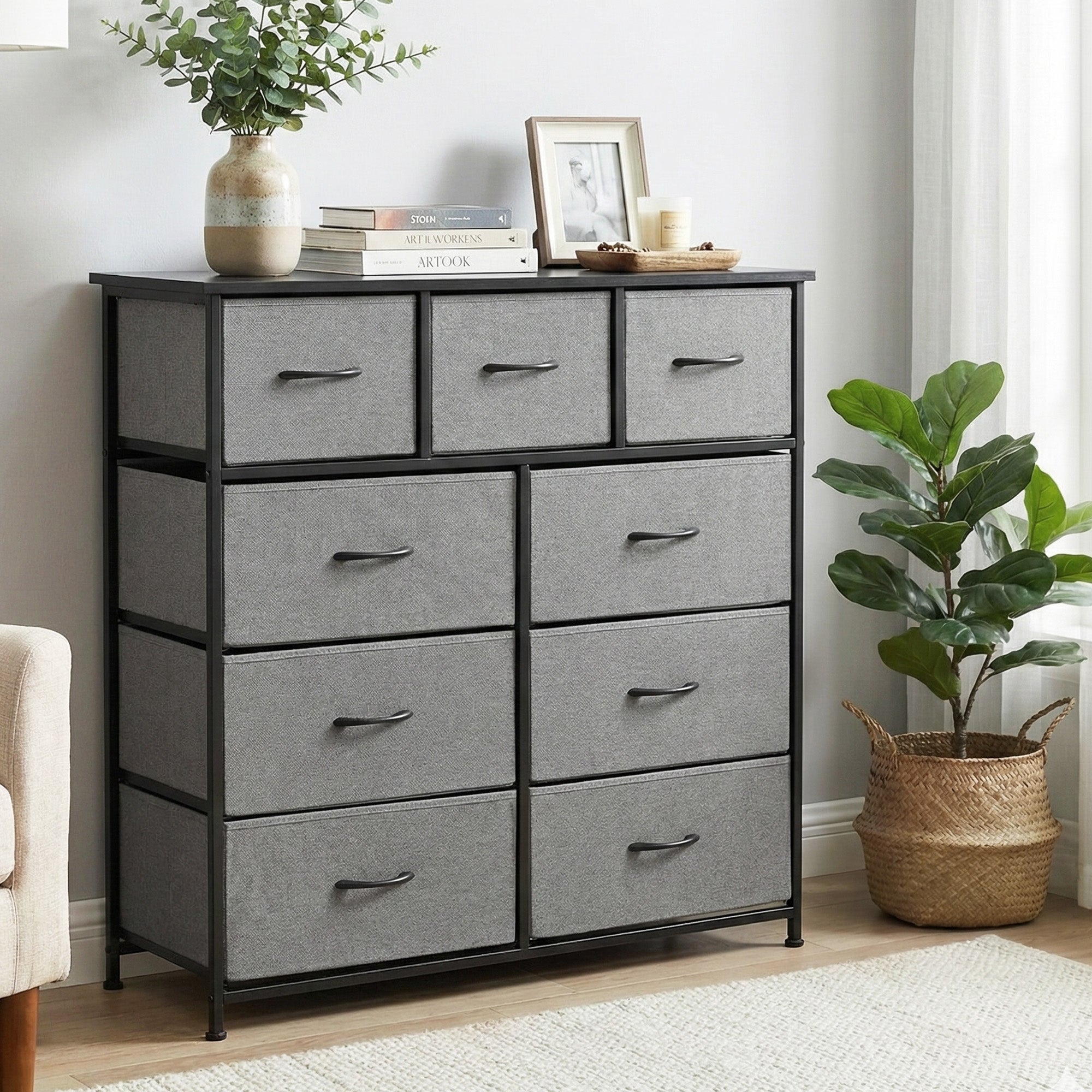 Artiss Chest of 9 Drawers Storage Dresser Tallboy Dark Grey - Homecoze