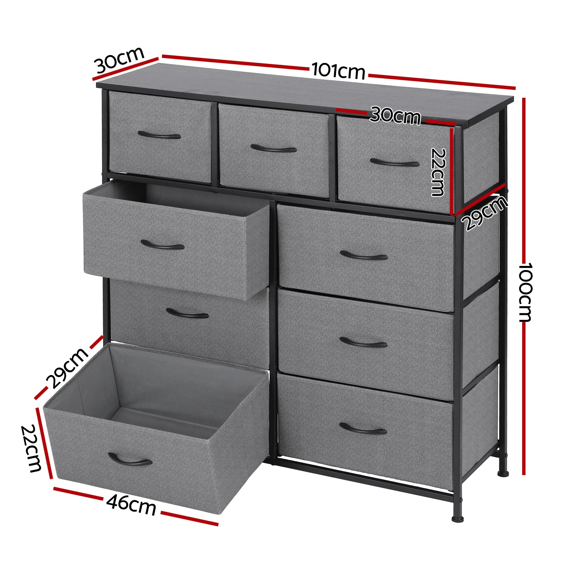 Artiss Chest of 9 Drawers Storage Dresser Tallboy Dark Grey - Homecoze