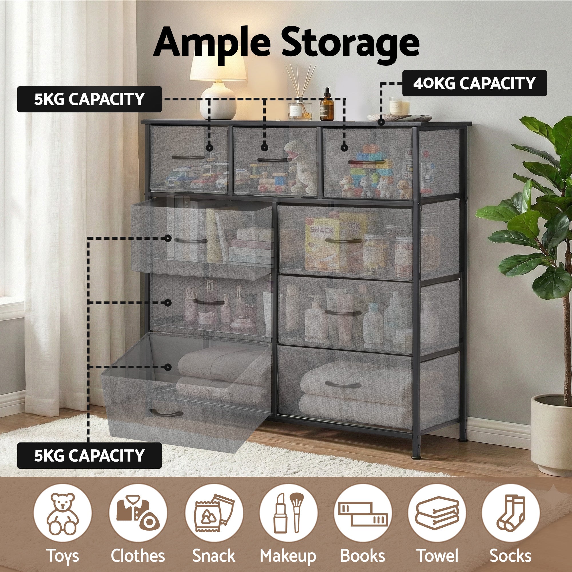 Artiss Chest of 9 Drawers Storage Dresser Tallboy Dark Grey - Homecoze