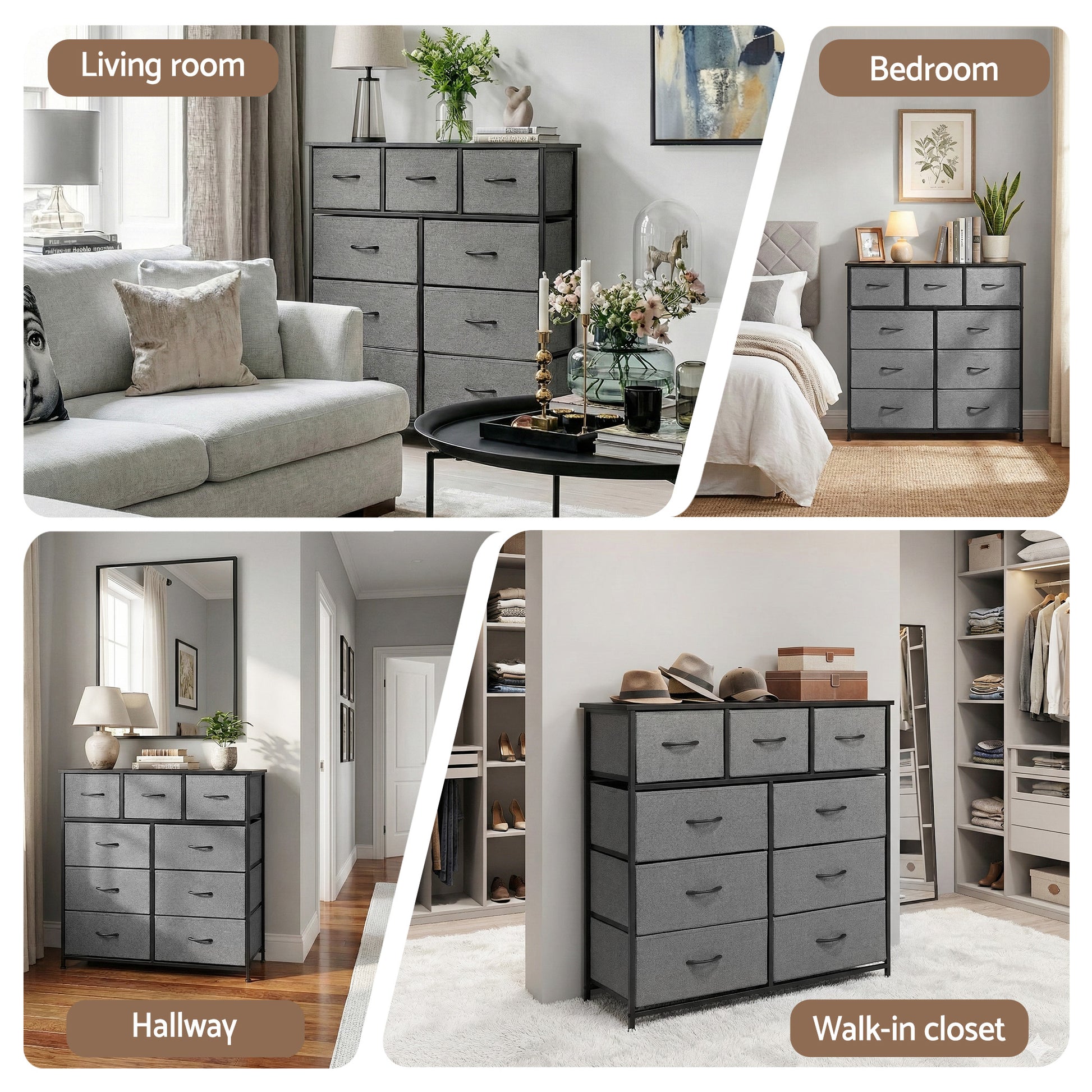 Artiss Chest of 9 Drawers Storage Dresser Tallboy Dark Grey - Homecoze
