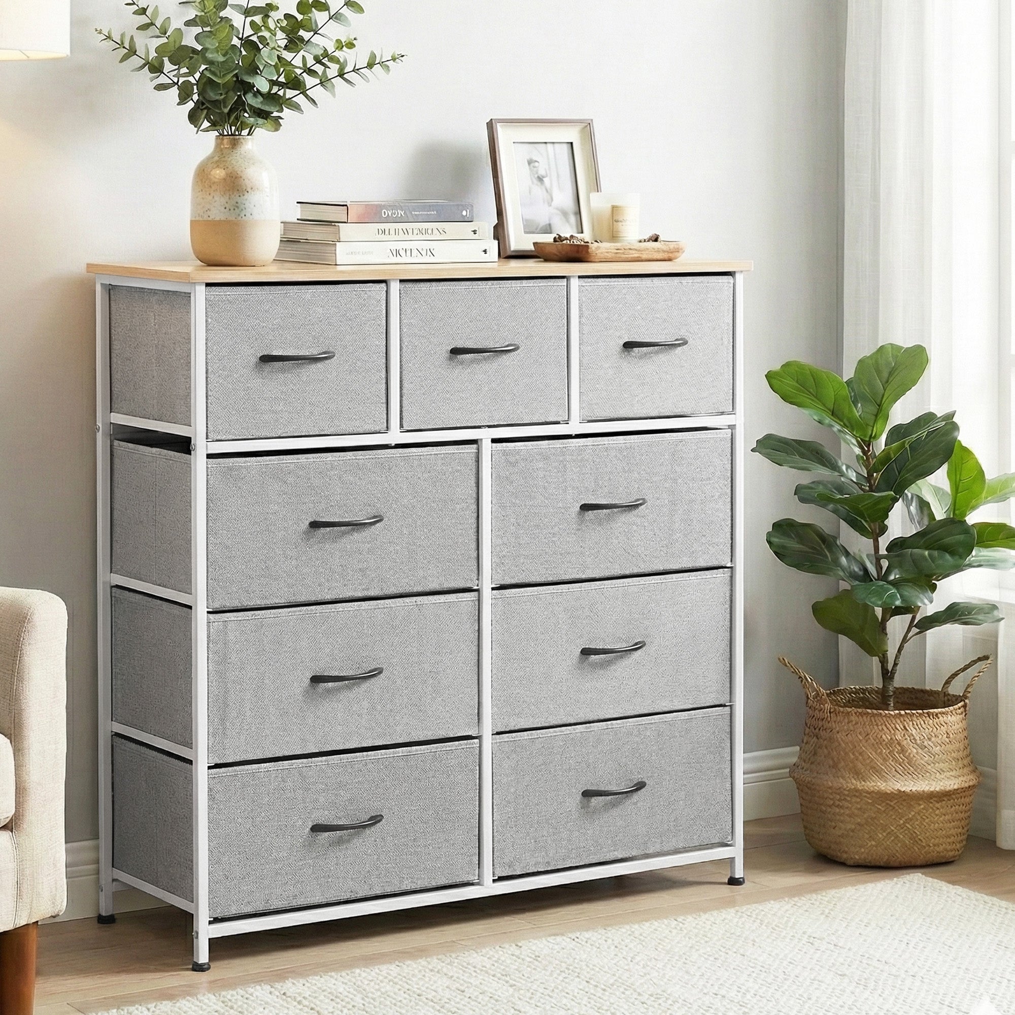 Artiss Chest of 9 Drawers Storage Dresser Tallboy Light Grey - Homecoze