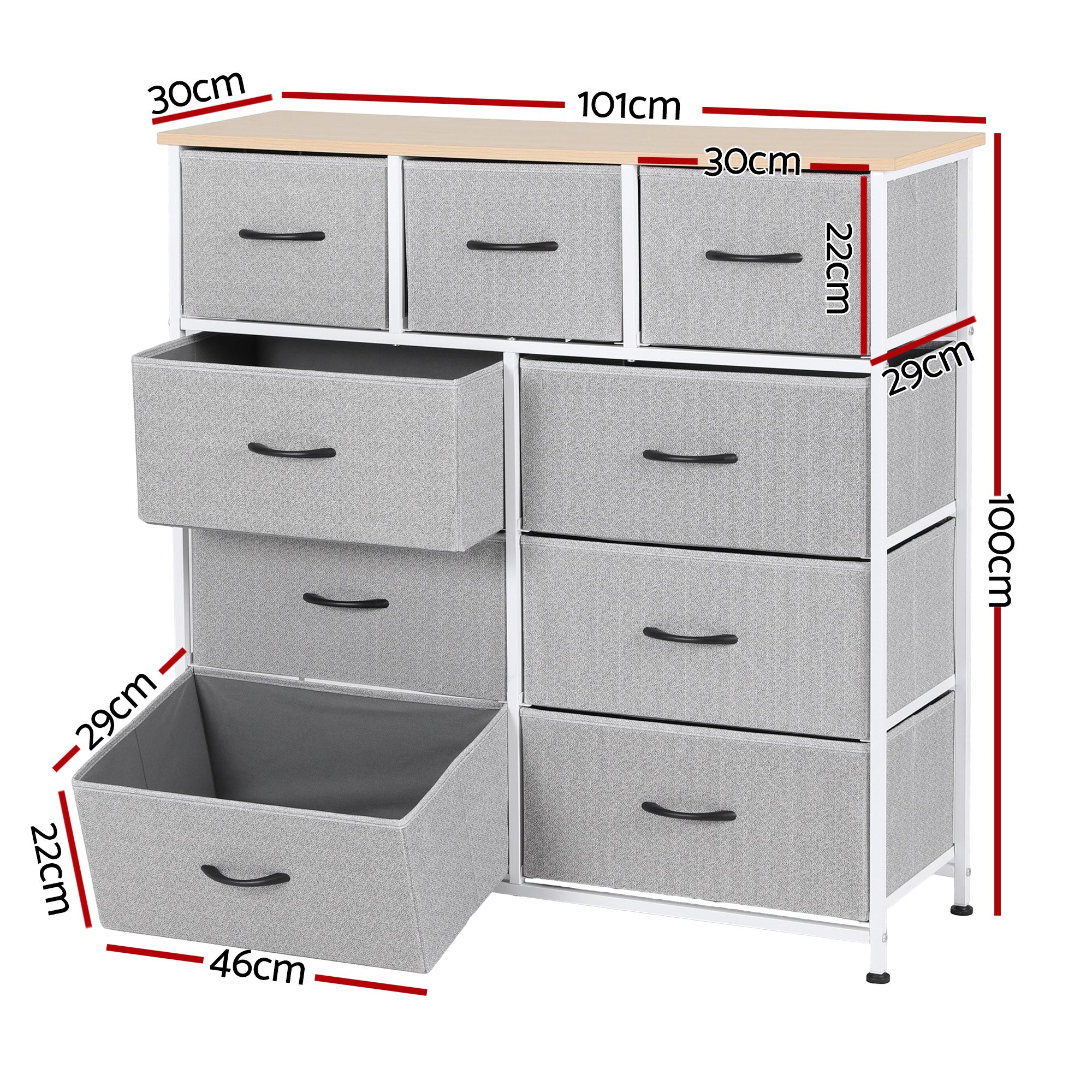 Artiss Chest of 9 Drawers Storage Dresser Tallboy Light Grey - Homecoze
