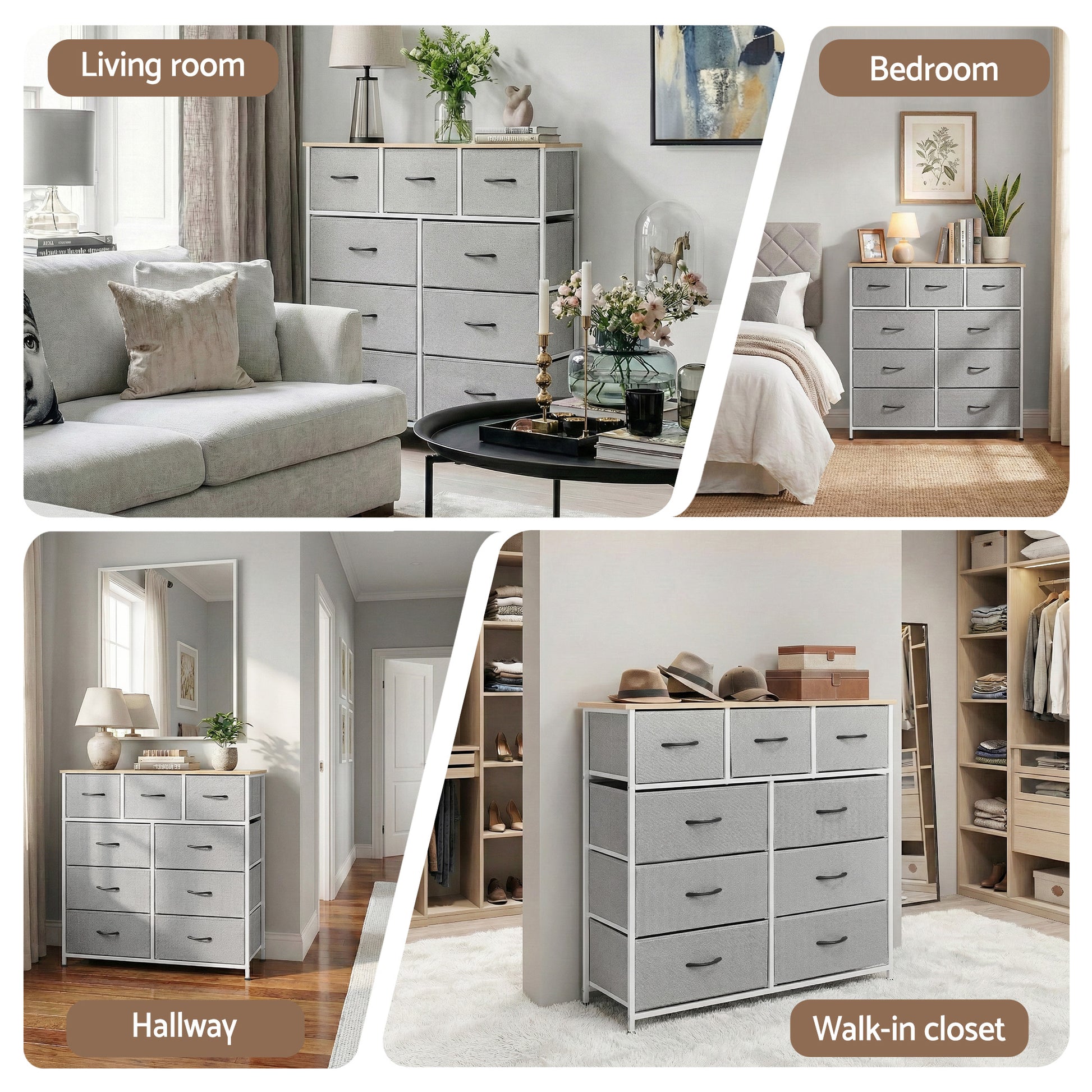 Artiss Chest of 9 Drawers Storage Dresser Tallboy Light Grey - Homecoze