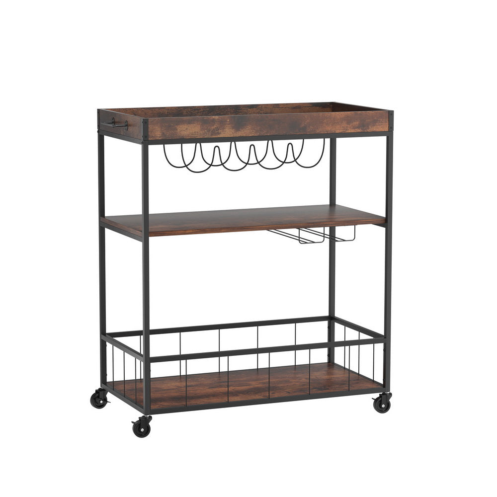 Kitchen Island Serving Cart Trolley - Rustic Brown - Homecoze
