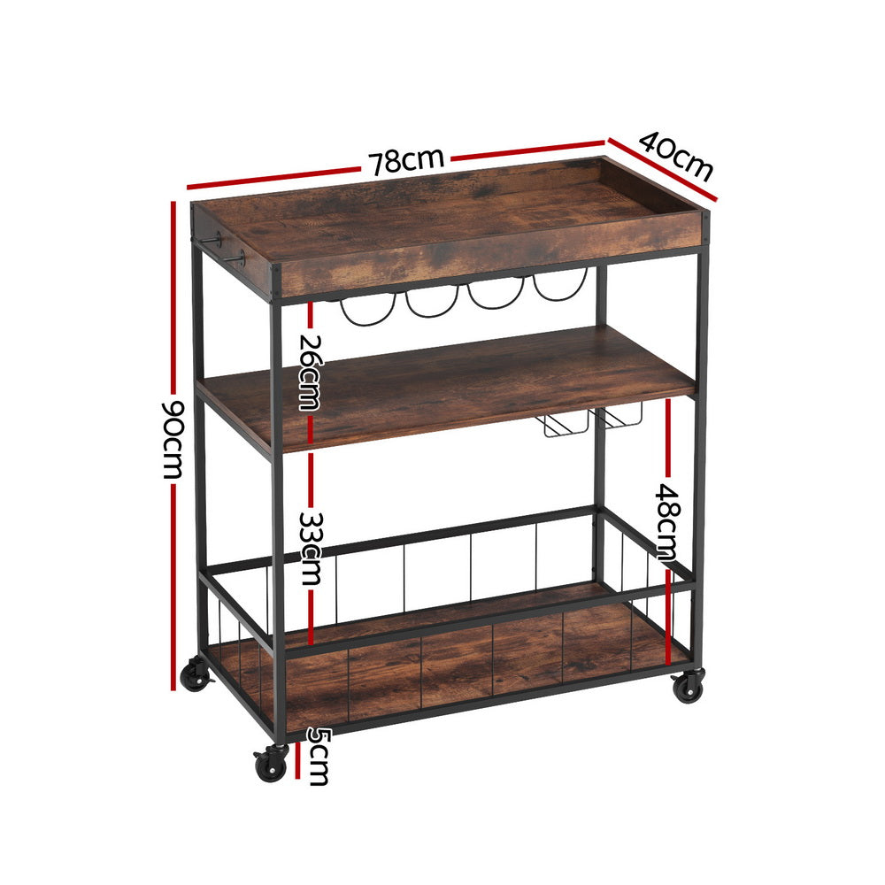 Kitchen Island Serving Cart Trolley - Rustic Brown - Homecoze