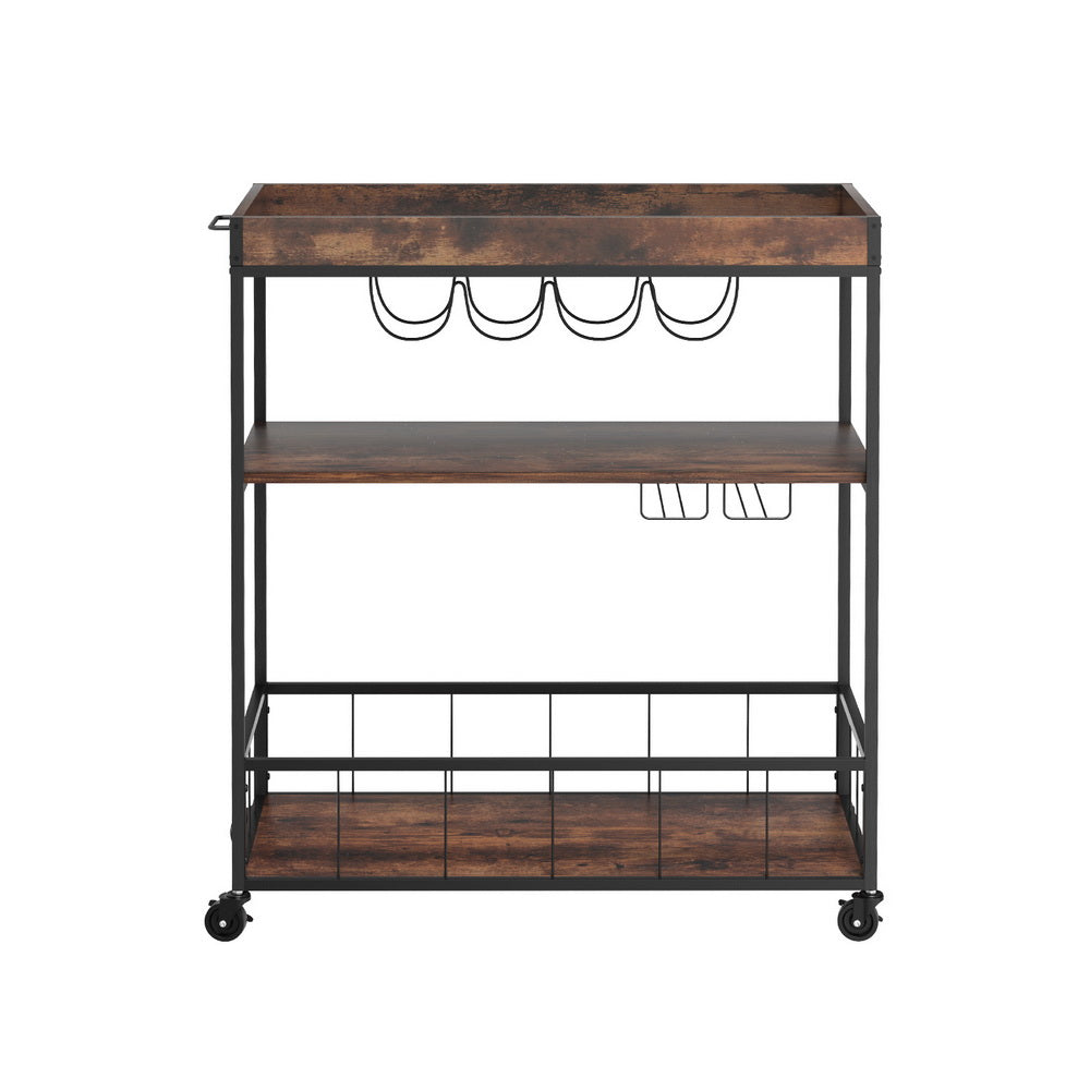 Kitchen Island Serving Cart Trolley - Rustic Brown - Homecoze