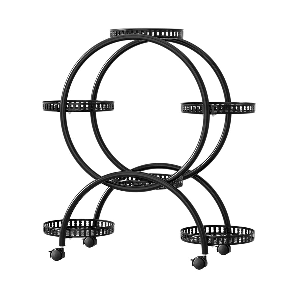 6-Tier Metal Plant Stand with Wheels - Black