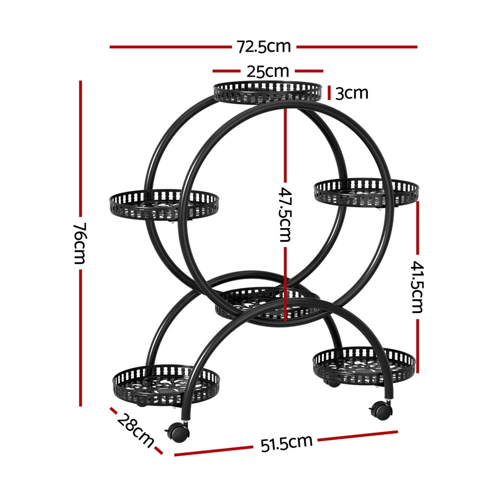 6-Tier Metal Plant Stand with Wheels - Black - Homecoze
