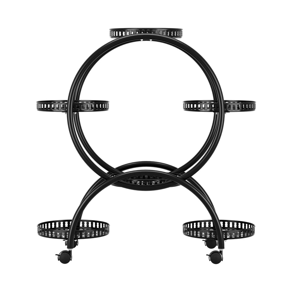6-Tier Metal Plant Stand with Wheels - Black - Homecoze