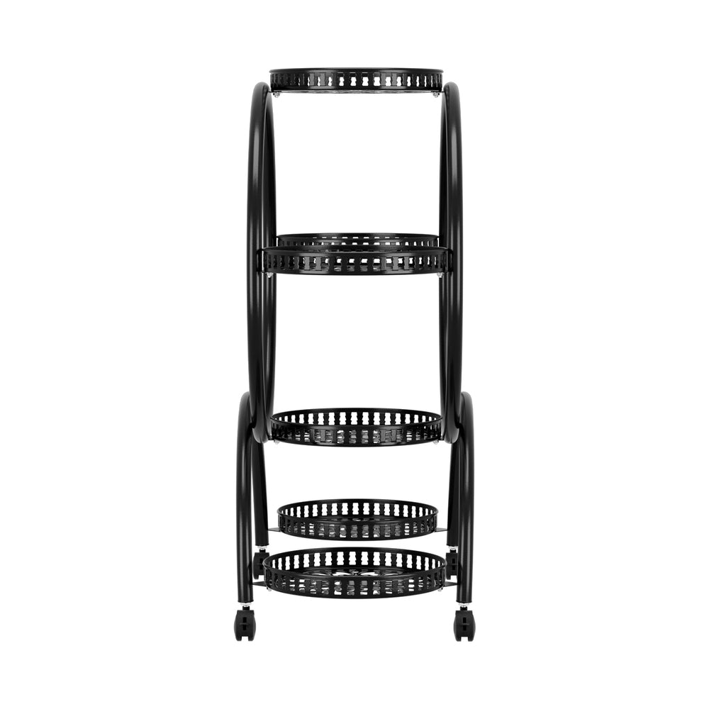 6-Tier Metal Plant Stand with Wheels - Black