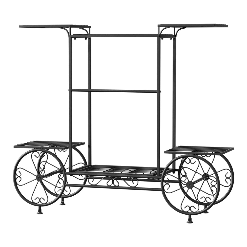6-Tier Cart Style Metal Plant Stand - Black - Homecoze