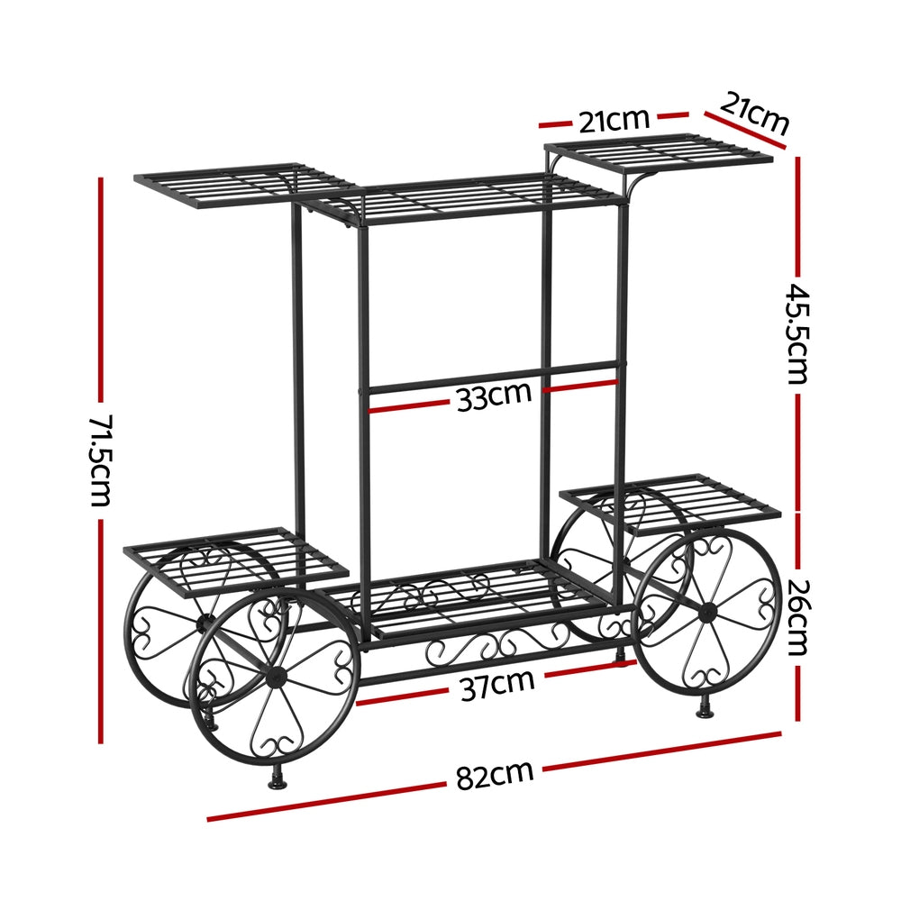 6-Tier Cart Style Metal Plant Stand - Black - Homecoze