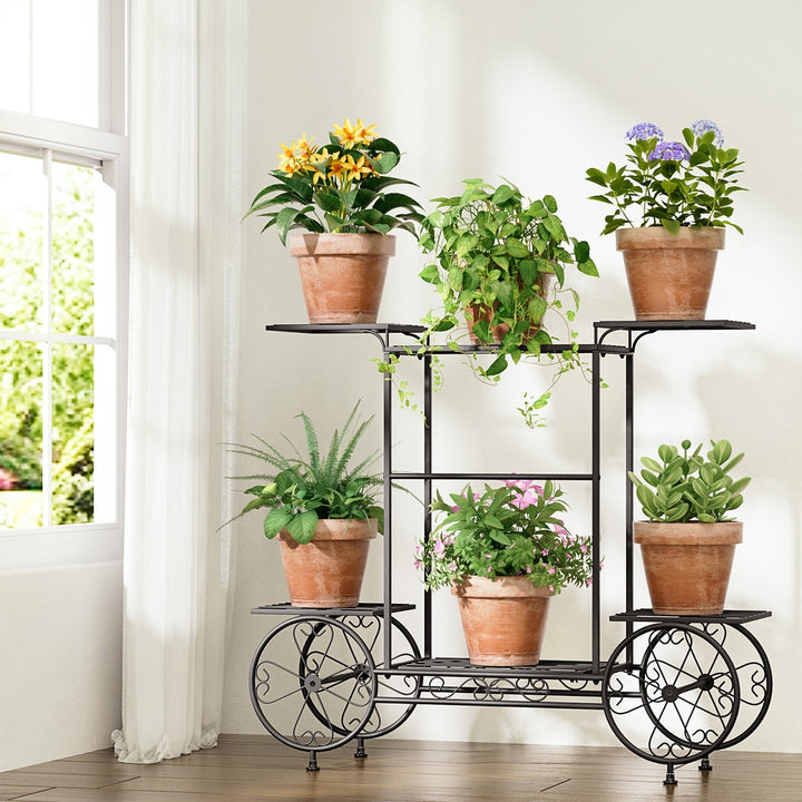 6-Tier Cart Style Metal Plant Stand - Black