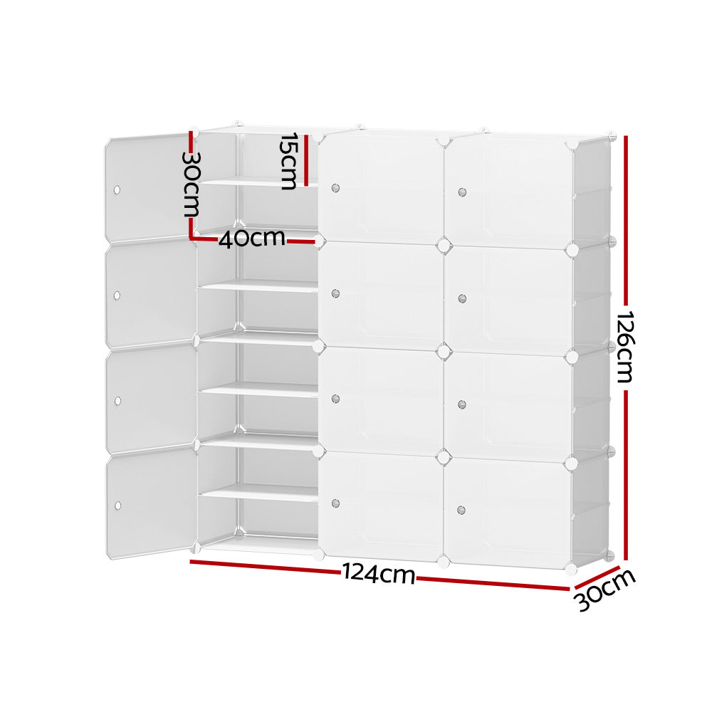 DIY Shoe Cabinet 12 Cube Portable Organizer Storage Stand - White - Homecoze