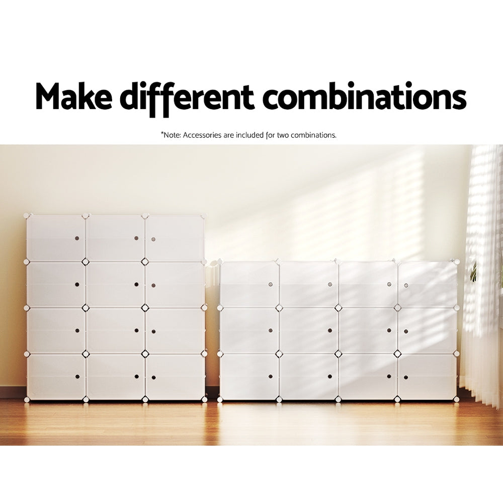 DIY Shoe Cabinet 12 Cube Portable Organizer Storage Stand - White - Homecoze