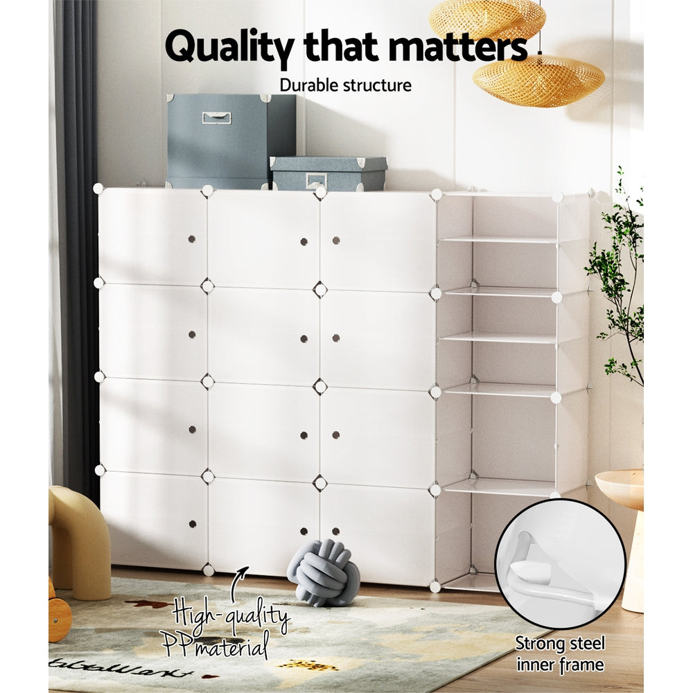 DIY Shoe Cabinet 16 Cube Portable Organizer Storage Stand - White - Homecoze
